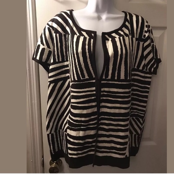 CHICO’S Cardigan Sweater Zebra Print Knit Brown White Animal Print Pattern Work - Picture 8 of 9